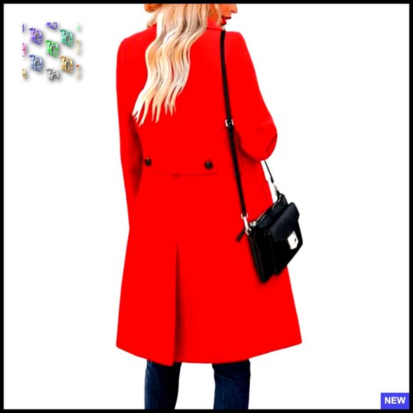 Wool Blend Pea Coat Notch Lapel Double Breasted Knee Length Winter Overcoat - Picture 3 of 7